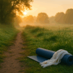 Tapis de yoga dans la nature à Nozay, symbole de reconnexion avec soi par le Kundalini yoga